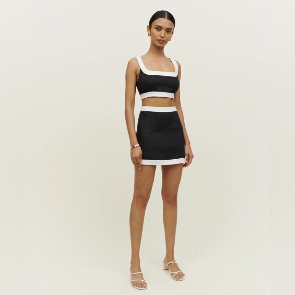 NEW Reformation Robbie Linen Two Piece in Black & White - size 6 - Picture 2 of 11